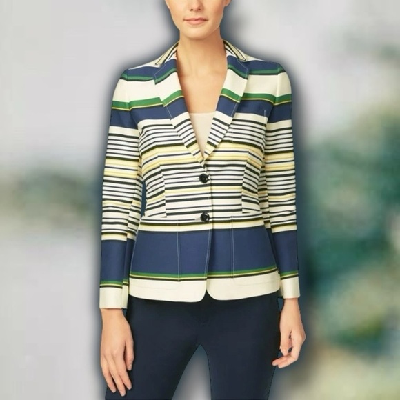 NWOT Tommy Hilfiger ‘3-Pocket’ Ivory & Navy Striped Button Front Blazer Size 8 - Picture 1 of 16